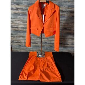 Contempo Pant Suit Set S/XS Orange Like New Cropped Blazer High Waist Trousers